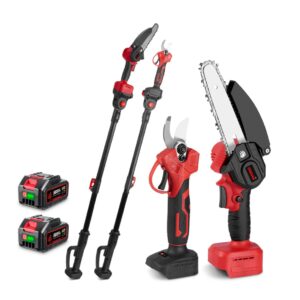 🔧 Σετ Κλαδέματος 3-σε-1 – Αλυσοπρίονο + Ηλεκτρικό Ψαλίδι + Τηλεσκοπικός Πάσαλος (με 2 Μπαταρίες)