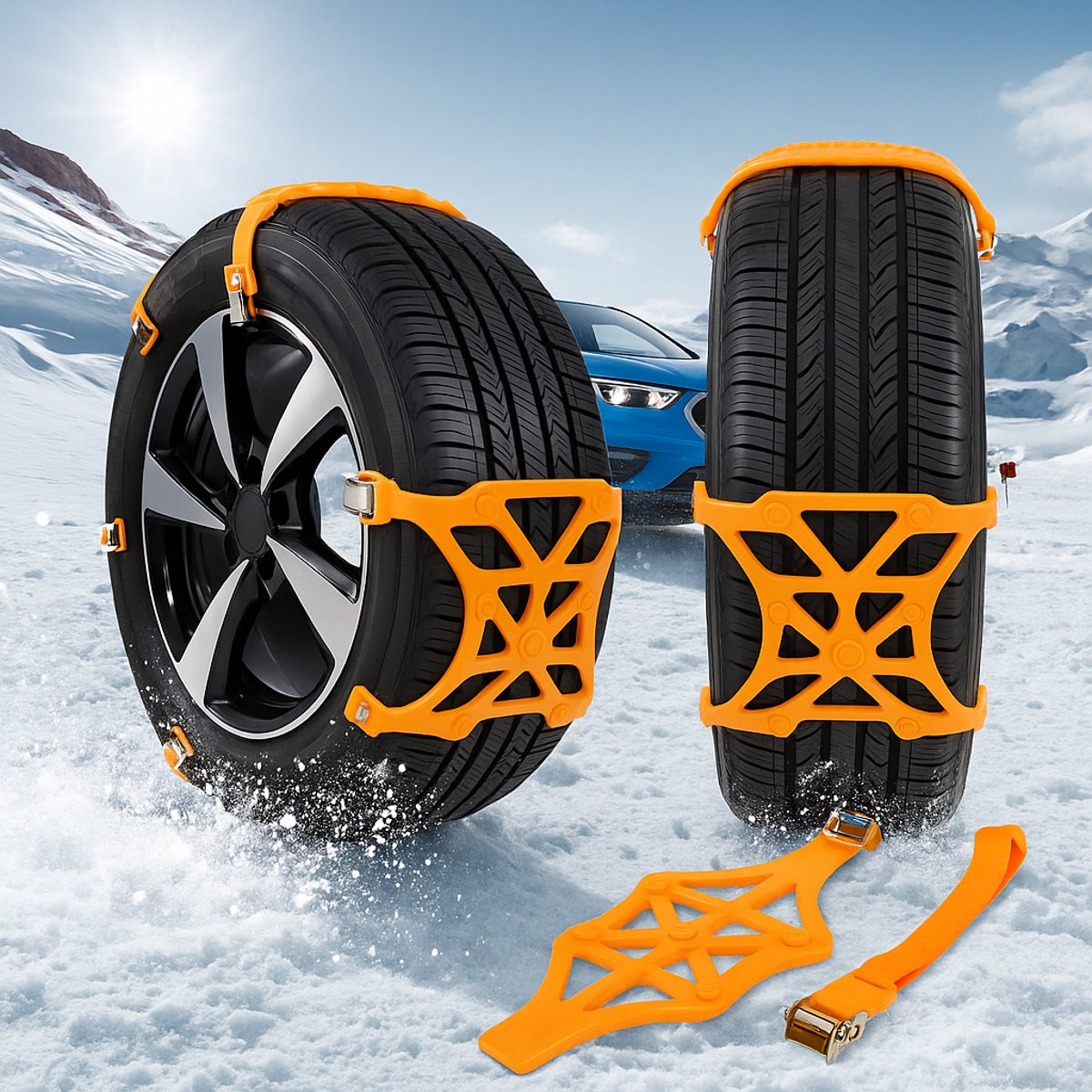Καθολικές Αντιολισθητικές Αλυσίδες Ελαστικών – Ιμάντες Πρόσφυσης για Χιόνι & Πάγο (Σετ 8 για 2 Ελαστικά) - Image 3