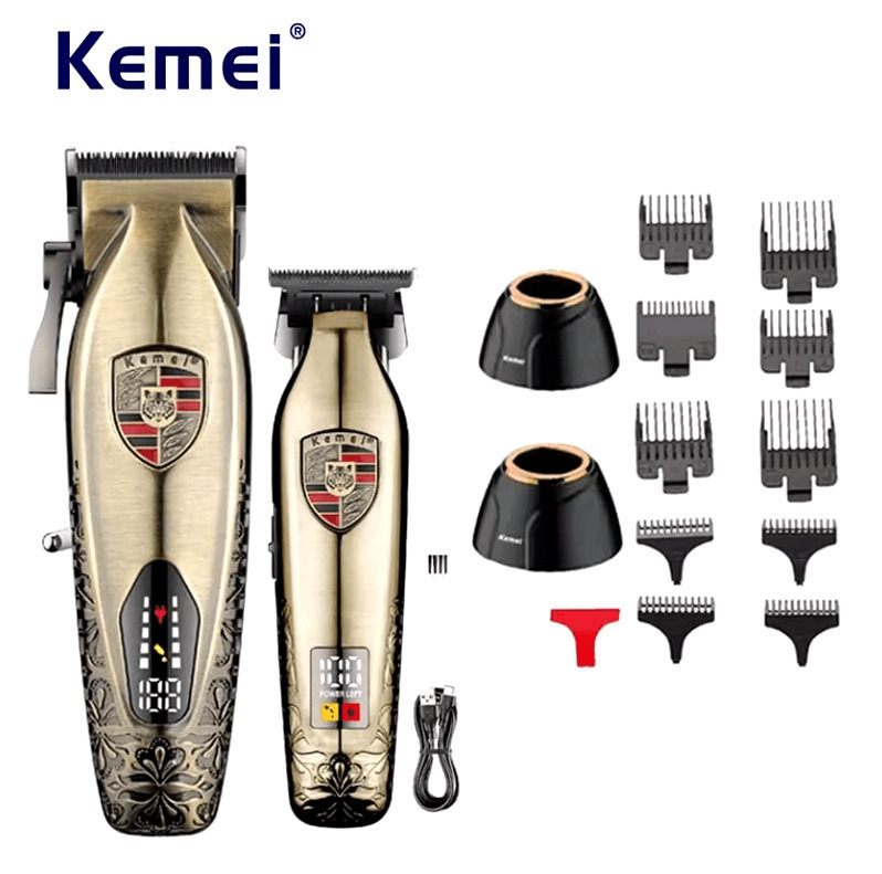 Kemei KM-2365 Επαγγελματικό Σετ Επαναφορτιζόμενης Κουρευτικής Μηχανής Χρυσό