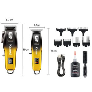 Kemei KM-8501 Επαγγελματικό Σετ Επαναφορτιζόμενης Κουρευτικής Μηχανής Κίτρινο