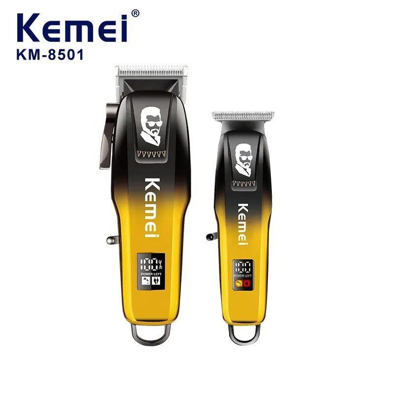 Kemei KM-8501 Επαγγελματικό Σετ Επαναφορτιζόμενης Κουρευτικής Μηχανής Κίτρινο
