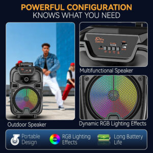 Φορητό Bluetooth Ηχείο Karaoke 8" με Ασύρματο Μικρόφωνο LED