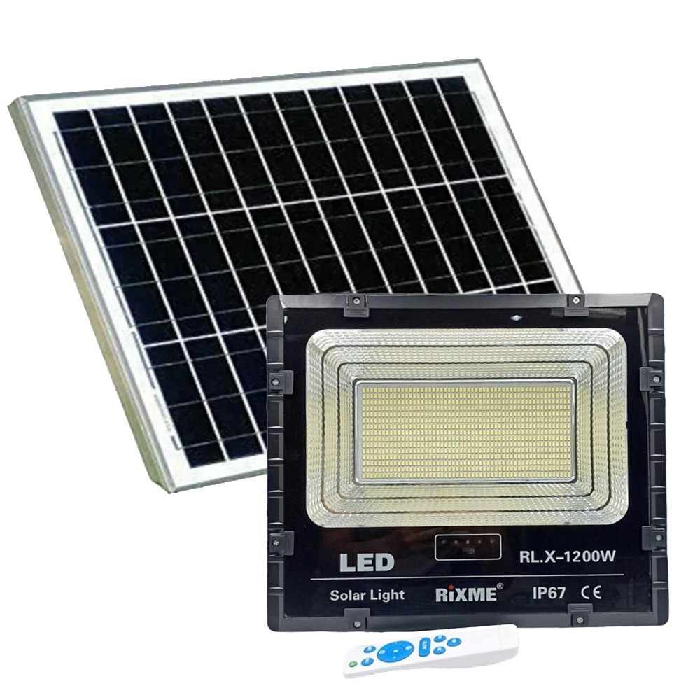 Rixme Στεγανός Ηλιακός Προβολέας LED 1200W με Τηλεχειριστήριο IP67